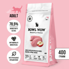 Bowl Wow 0,4кг с индейкой и яблоком сухой для кошек (660958)