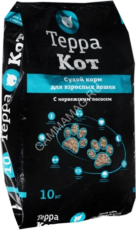 Терра Кот 10кг норвежский лосось сухой для взрослых кошек (772369)