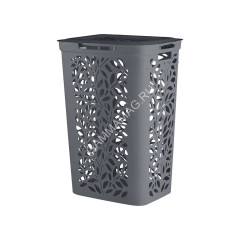 Корзина для белья пластм. 60л "Leaves" 440x340x635мм Серый 48925 ("Плимербыт") *1/4