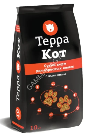 Терра Кот 10кг цыпленок сухой для взрослых кошек (772338)