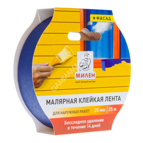 Лента клейкая малярная д/наружн.работ "Фасад" 25мм х 25м синяя MFD025K "МИЛЕН" *1/72
