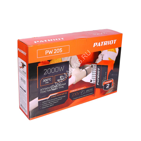 Аппарат для сварки пласт.труб PATRIOT PW 205 (2000Вт, 6 нас., резак д/труб,перчатки,рулет) кейс*1/3