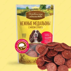 Деревенские лакомства 0,09кг нежные медальоны с мясом страуса для собак (79208979)