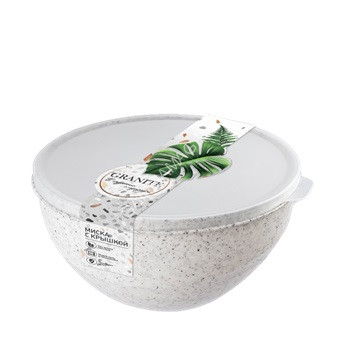Миска пластм. с крышкой "Granite" 2,0л 200х194х105мм Белый арт.69502 ("Полимербыт) *1/18