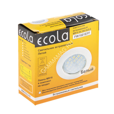 Светильник встраиваемый MR16 DL100 GU5.3 Ecola литой Белый 24x75 FW1601EFF *10/100
