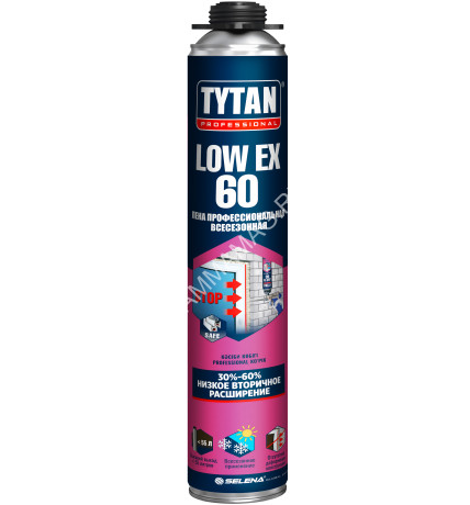Пена монтажная профес. 1000мл/907гр (750мл) всесезонная "TYTAN LOW EX 60" до 60л (низкое расширение) *1/12
