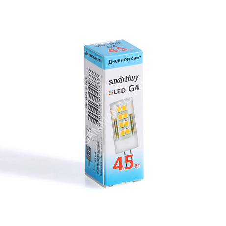 Лампа светодиодная капсульная 4,5W-12V G4 4К нейтральный Smartbuy *10/100/500