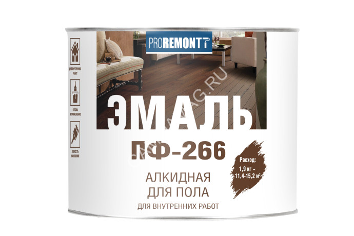 Эмаль ПФ-266 для пола красно-коричневая 1,9 кг Проремонт *1/6