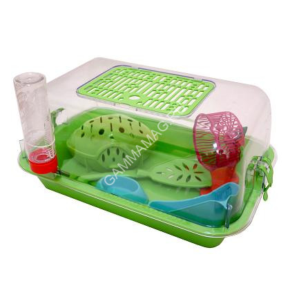 Клетка (Зооэкспресс) средняя прозрачная + комплект 40*27*18 для грызунов