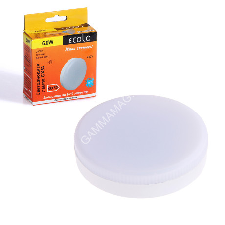 Лампа светодиодная 6W GX53 таблетка 2.8K теплый матовая Ecola 27x75 T5QW60ELC *10/100