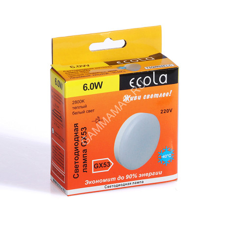 Лампа светодиодная 6W GX53 таблетка 2.8K теплый матовая Ecola 27x75 T5QW60ELC *10/100