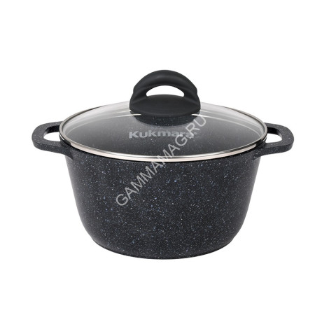 Кастрюля алюм. литая а/приг. Kukmara "Granit" black 3,5л Стекл.кр. кгч35а *1/3