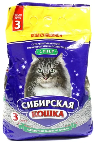Наполнитель (Сибирская кошка) 3л Супер комкующийся для кошек Акция +20%