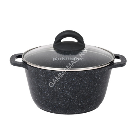 Кастрюля алюм. литая а/приг. Kukmara "Granit" black 4,5л Стекл.кр. кгч45а *1/3