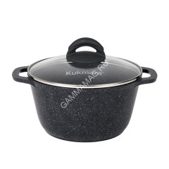 Кастрюля алюм. литая а/приг. Kukmara "Granit" black 4,5л Стекл.кр. кгч45а *1/3