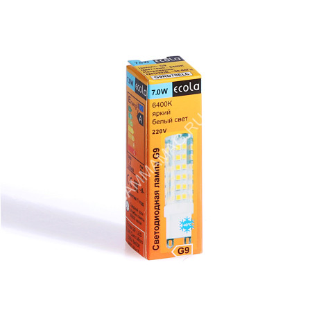 Лампа светодиодная капсульная 7,0W-220V G9 6.5K холодный Ecola 60x15 G9RD70ELC *10/100