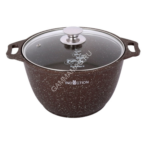 Кастрюля алюм. литая а/приг. Kukmara "Marble Induction" Мрам.коф. 4,0л Ст.кр. кмки42а *1/3