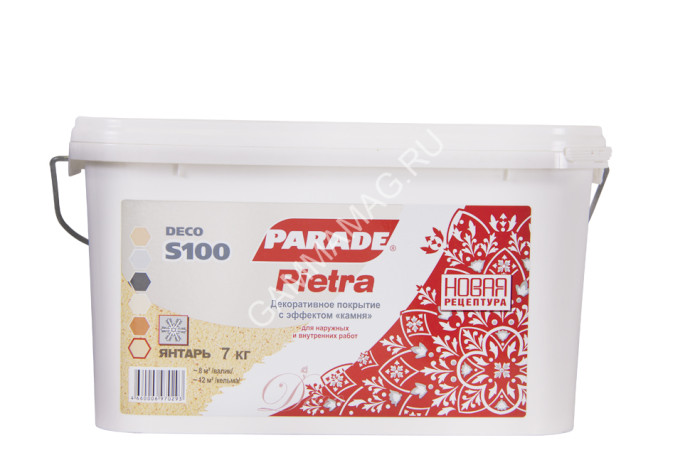 Покрытие акриловое декоративное Pietra S100 c эффектом камня янтарь 7 кг PARADE *1/96