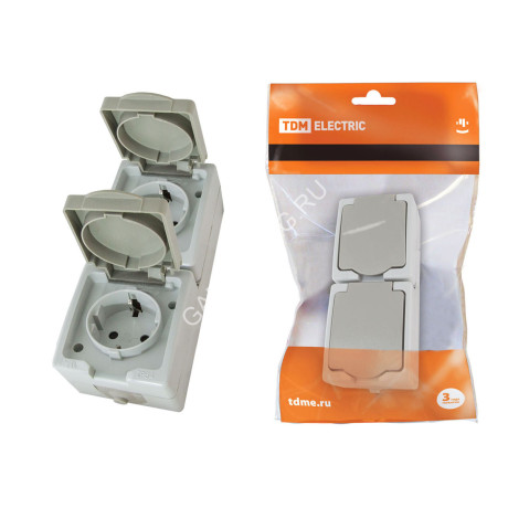 Розетка "Вуокса" ОП 2-мест. белый с з/к (вертикальная) 16А IP54 TDM SQ1803-0009 *5/50
