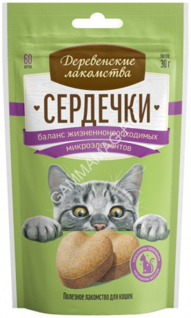 Деревенские лакомства 0,03кг сердечки баланс жизненно необходимые микроэлементы для кошек (76050755)