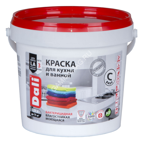 Краска акриловая для кухни и ванной 0,9 л ДАЛИ влагостойкая матовая База С *1/6/384