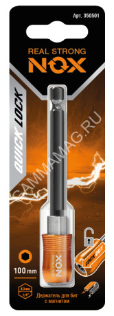 Адаптер для бит 100мм магнитный хвостовик 1/4"Е QUICK LOCK арт.350501 NOX *1/100