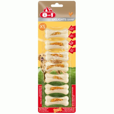 8в1 Delights Strong XS косточка прессованная жевательная с куриным мясом (7шт), 140г (110668)
