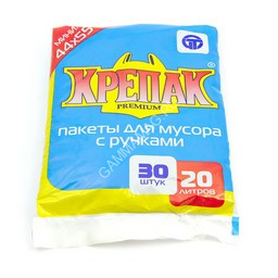 Мешки для мусора с Ручками 20л*30шт толщ.10мкм "КРЕПАК" *50