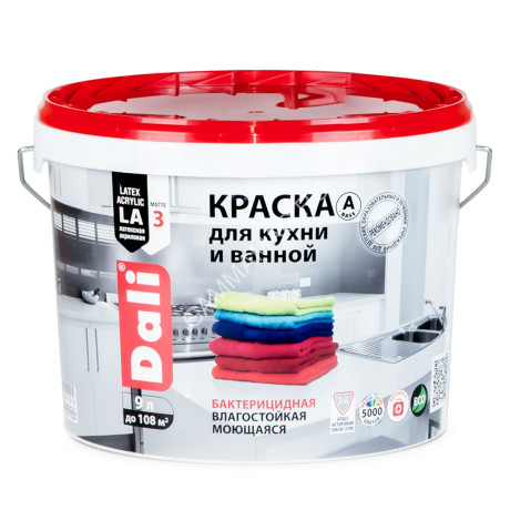 Краска акриловая для кухни и ванной 9 л ДАЛИ влагостойкая матовая База А *1/44