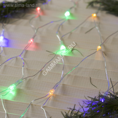 Гирлянда Сеть 1,6м*1,6м 144LED мульти 8 режимов прозрачная нить 220V IP20 1585744 *1/80