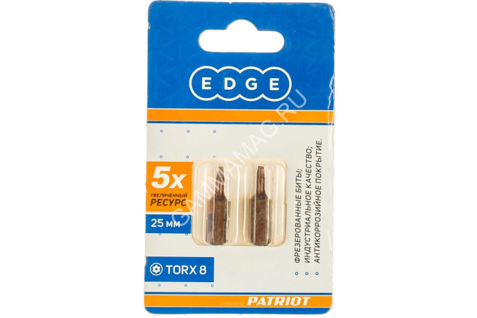 Бита звездочка Т 8х25мм (2шт) фрезерованная S2 хвостовик1/4"С EDGE PATRIOT *1/20