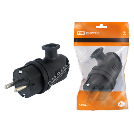Вилка угловая КАУЧУК с ушком 2P+PE 16А 250В IP44 TDM SQ0612-0004 *1/24/240