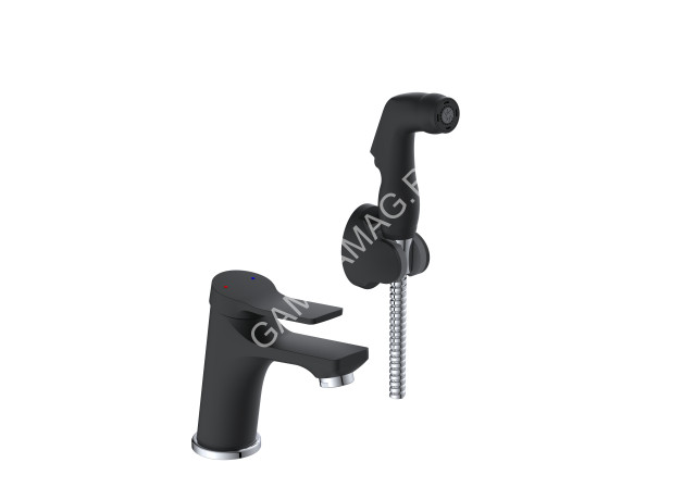 Смеситель для умывальника Potato P12292BL с гигиенической лейкой, черный матовый *1/10